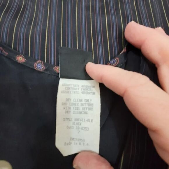 Vintage 90s Y2K Suit Pinstriped Button Down Midi Dress in Midnight Navy/Black - Picture 9 of 11